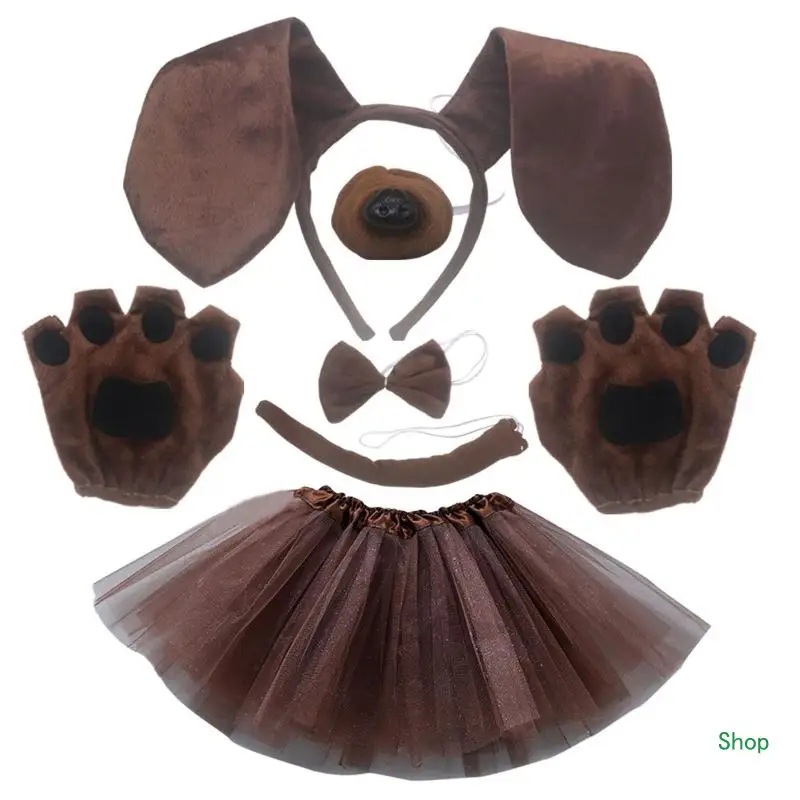 Dropship 6 stks/set Teckel Hond Oren Haarband Neus Strikje Staart Rok Handschoenen Dress Up Foto Prop Dier Fancy Dress up