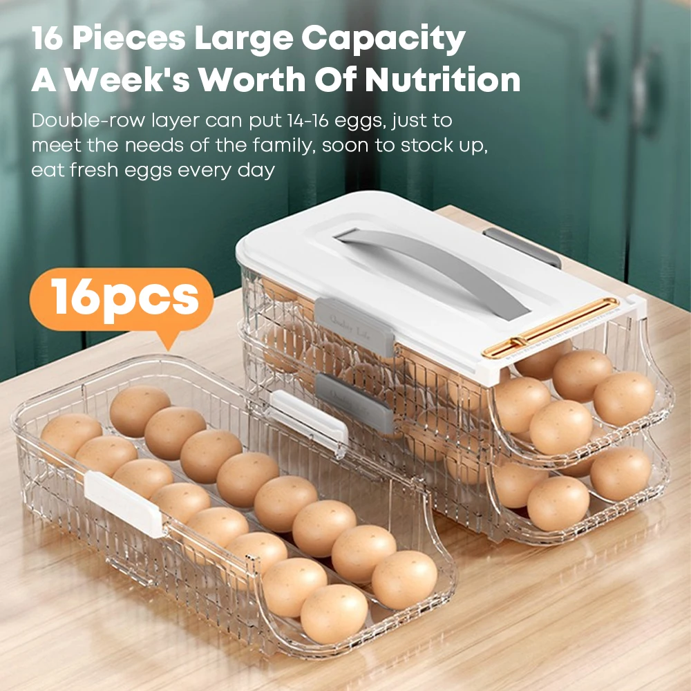 1/2Layer Refrigerator Egg Storage Organizer Egg Holder For Fridger Drawer Type Stackable Storage Bins Clear Plastic Egg Holder