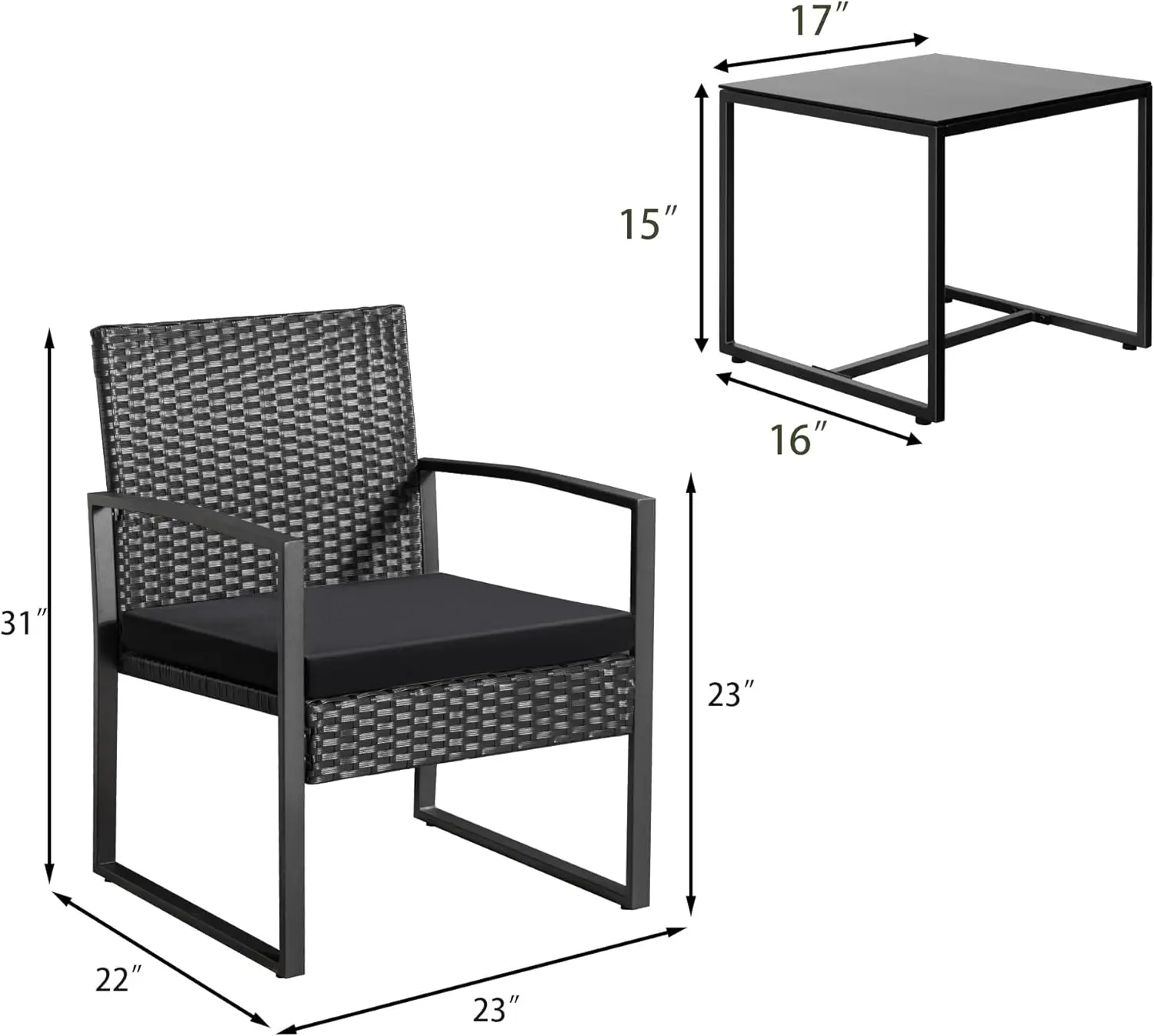 [New Arrival!]3 Piece Wicker Conversation Bistro Sets Outdoor Patio Set Modern Rattan Chair Furniture Sets with Coffee Table for