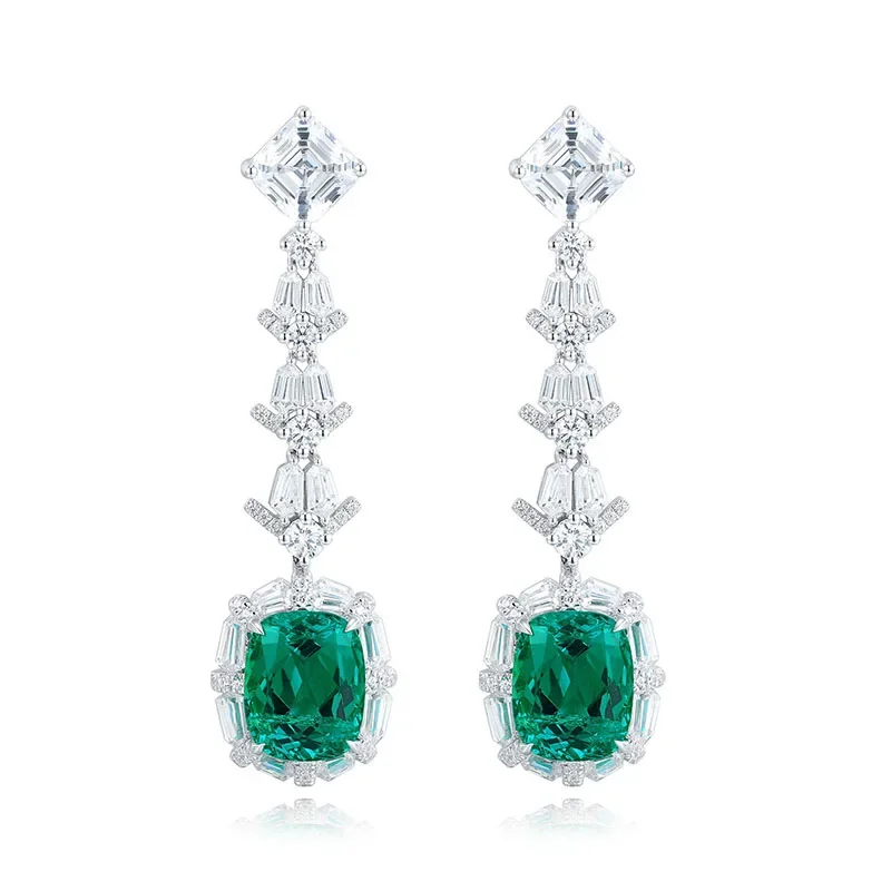 

Ruif Luxury 925 Silver about 5.68ct Lab Grown Emerald Drop Earrings for Women Vintage Jewelry Wedding Engagement