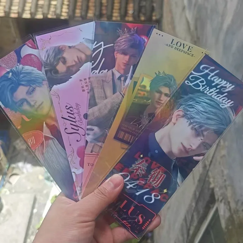 

5Pcs/Set Cartoon Love and Deepspace Laser Ticket Double-Sided Bookmark Sylus Sylus Qin Che Birthday Party Series Greeting Card