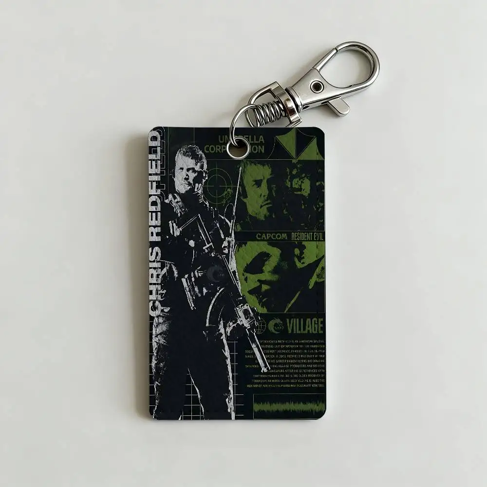 Chris Redfield R-Resident Evil Card Case Leather Card Holder Keychain Key Ring Door Access Tags ID Card Case Keychain