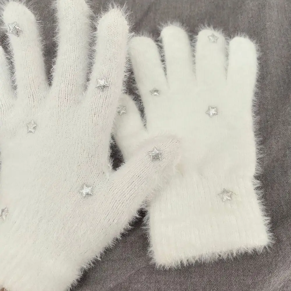 Cute Thickened Knitted Gloves Cold-proof Snowflake Touch Screen Gloves Warm Star Cycling Gloves Winter