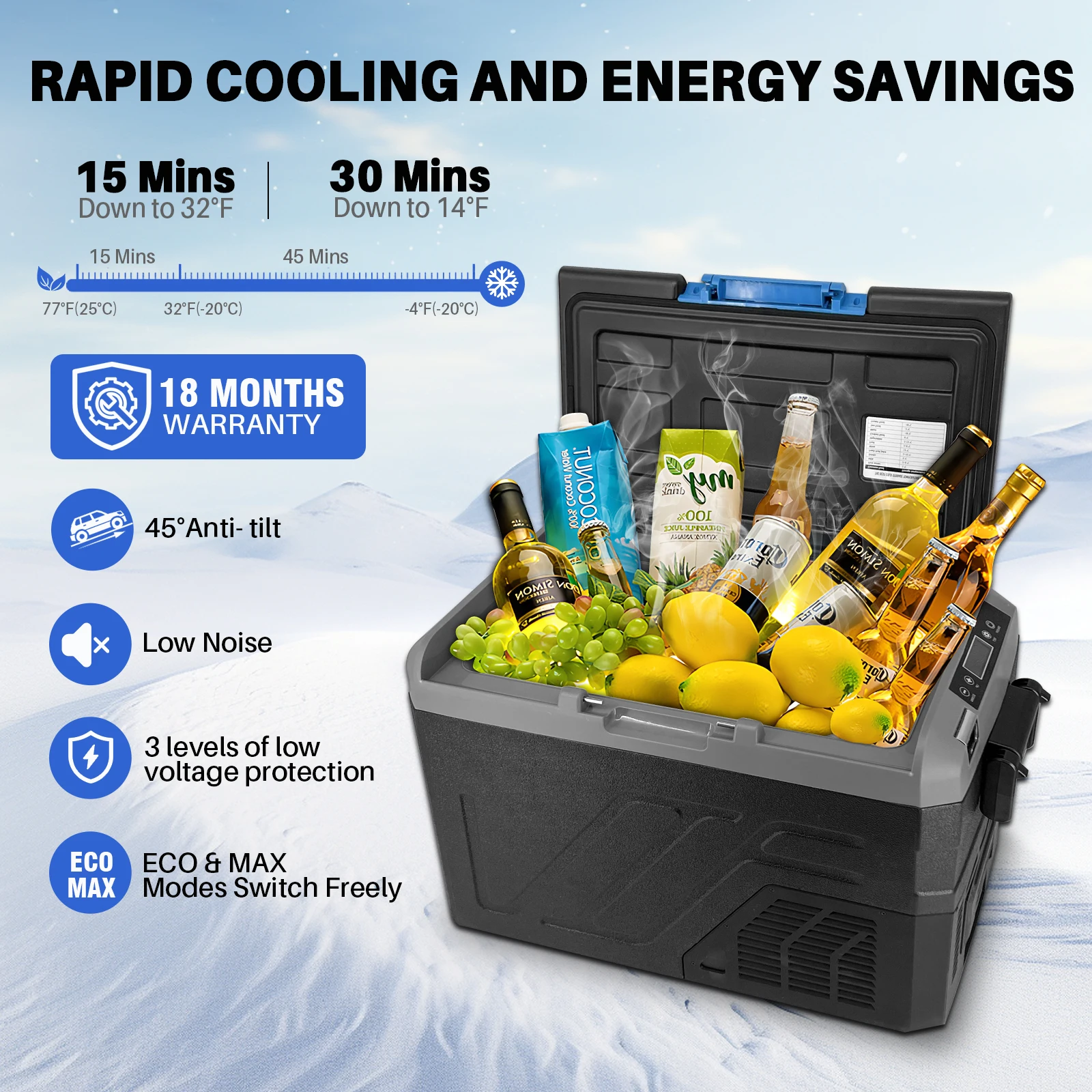 Treeligo 34qt/32L Car Portable Fridge Freezer Refrigerator 12V 24V For Camping Picnics Travel RV Van High-capacity Top Quality