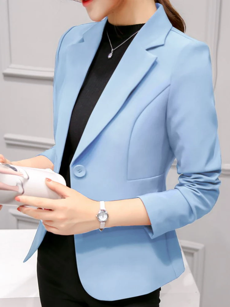 Formal Slim Blazers Office Lady Solid Color Work Suit Pockets Jackets Coat Female Korea Elegance Casual Short Blazer 2024