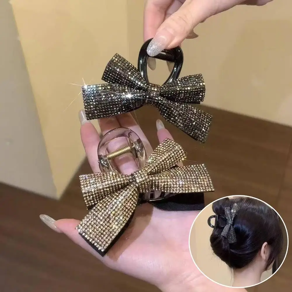

8CM High Ponytail Shark Clip New Bow Hair Clip Simple Elegant Romantic Full Diamond Bow Hair Accessories Diamond Bow Headwear