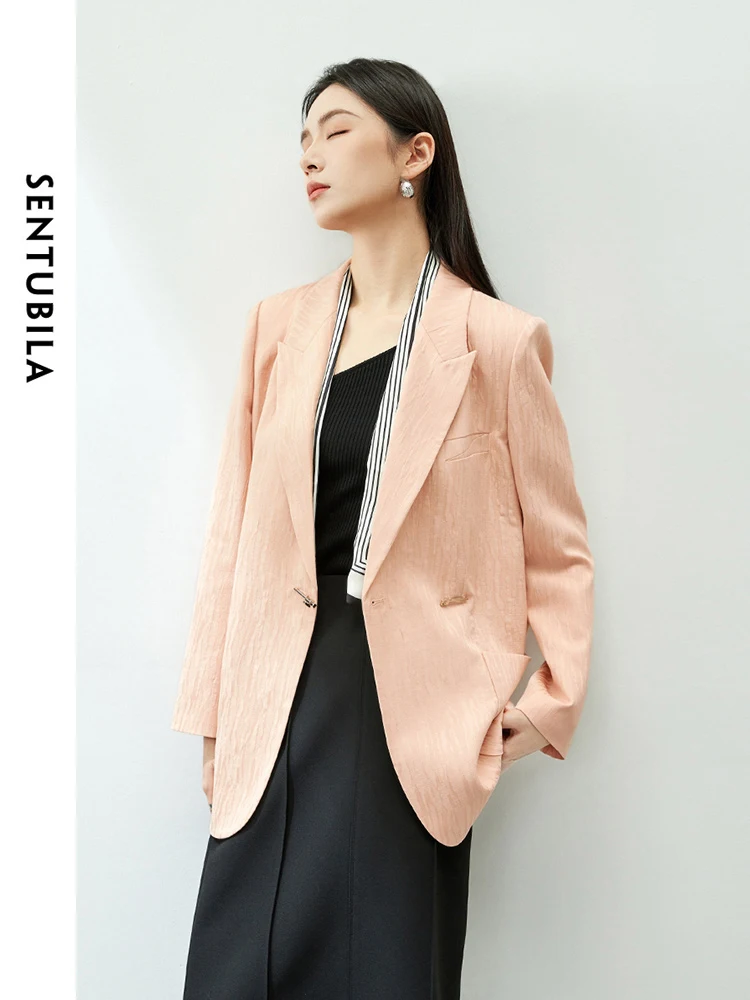 SENTUBILA Textured Blazers for Women 2024 Spring Autumn Fashion Elegant Notched Loose Tailored Coat Female Clothes 141X53766