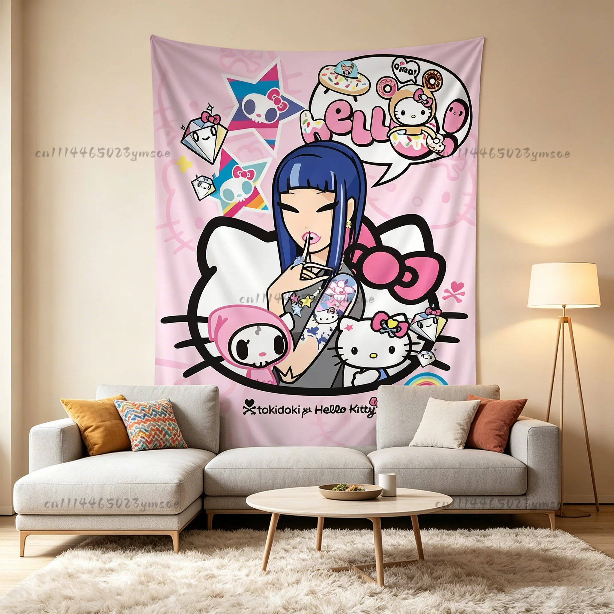 Tapiz Japonés Kawaii, Tapiz con Estampado de Anime T-Tokidoki, Tapiz Grande para Pared, Decoración Estética para Dormitorio, Banner de Tela para Fondo, Regalo