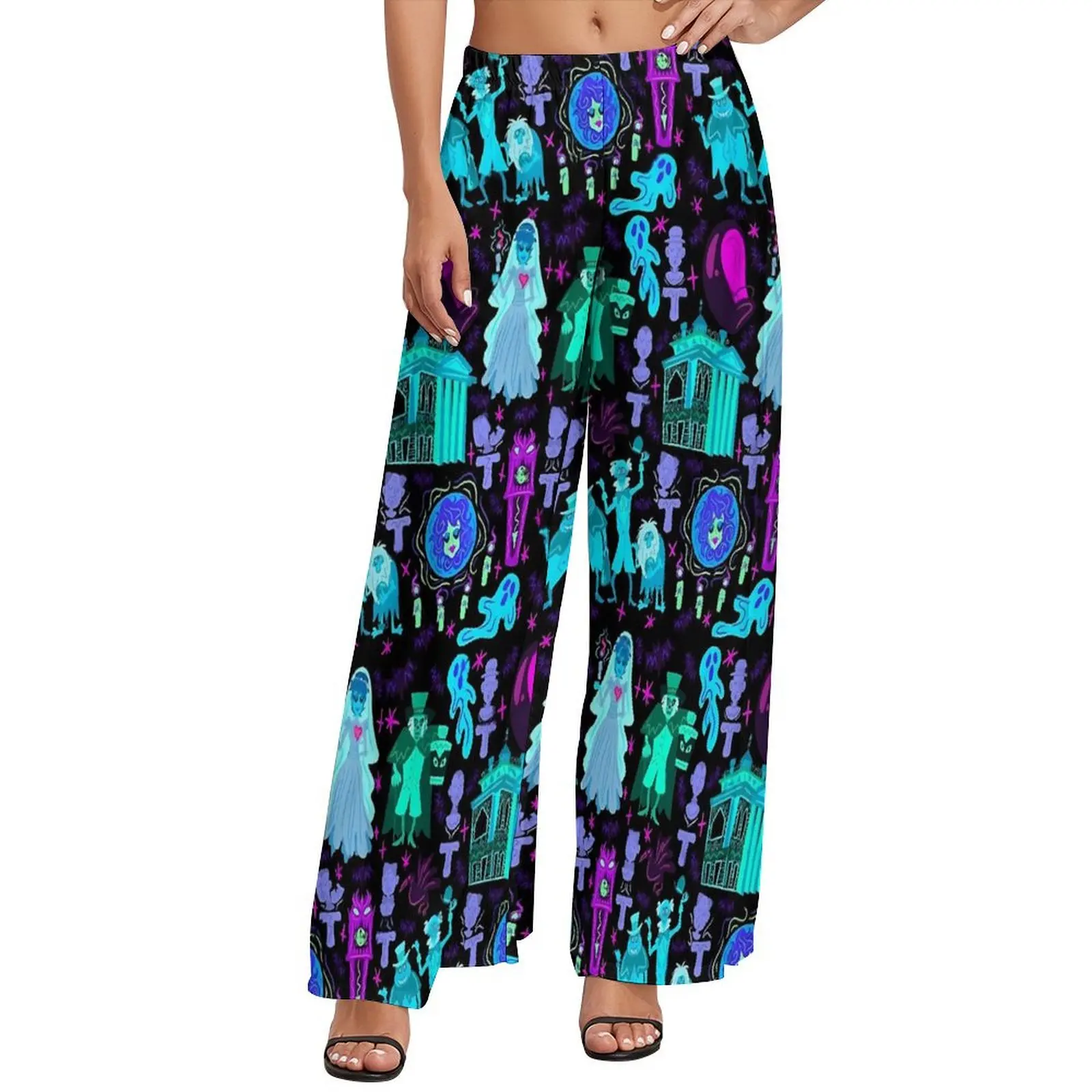 

Haunted Mansion Pants Halloween Print Harajuku Straight Wide Leg Pants High Waist Casual Trousers Big Size 5XL 6XL