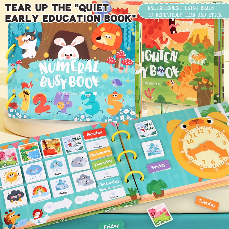 Montessori Quiet Busy Book Paste Children Toy Stickers Board Animal Numbers Matching Puzzle Game Educational Toys for Kids Gifts