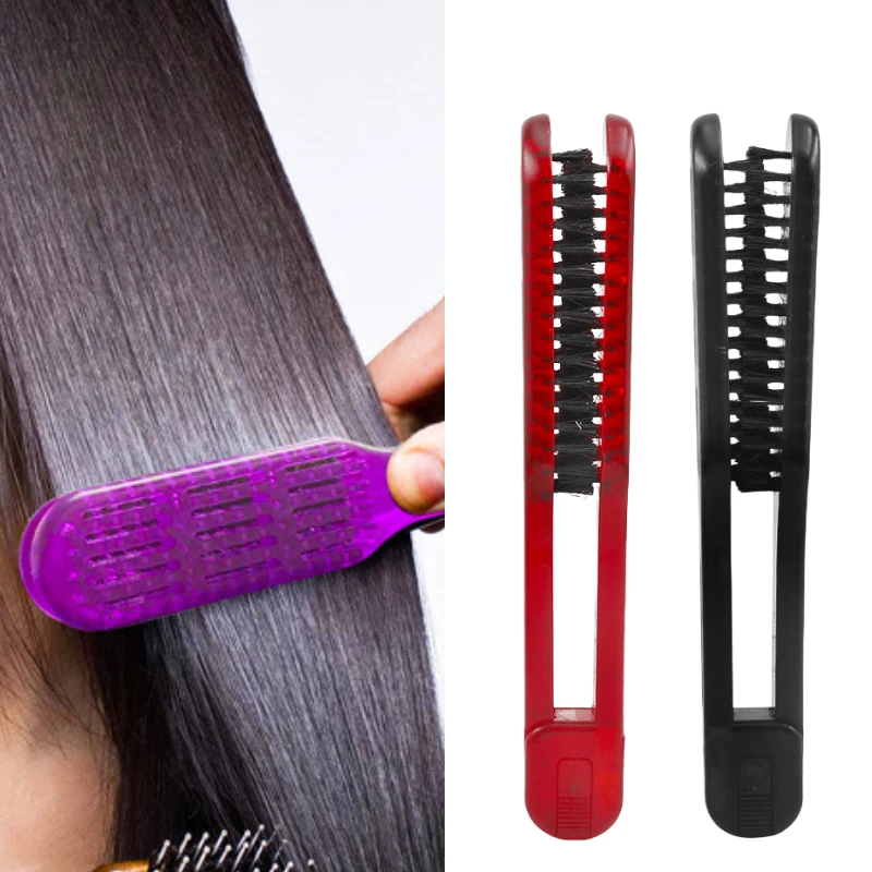 

New Pro Hairdressing Straightener Nylon Hair Straightening Clip Double Brushes V Shape Comb Clamp Not Hurt Styling Tool DIY Home