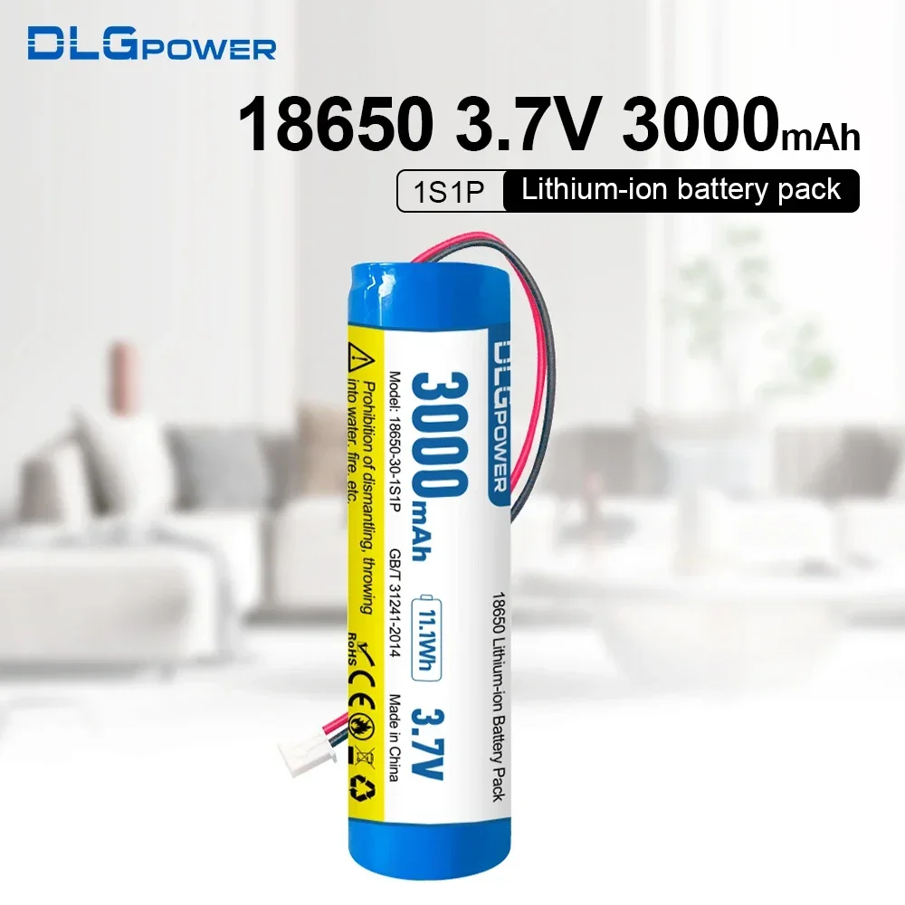 

DLG 3.7V 18650 lithium battery pack 3000mAh 1S1P with protection plate XH2.54 plug rechargeable lithium batteries