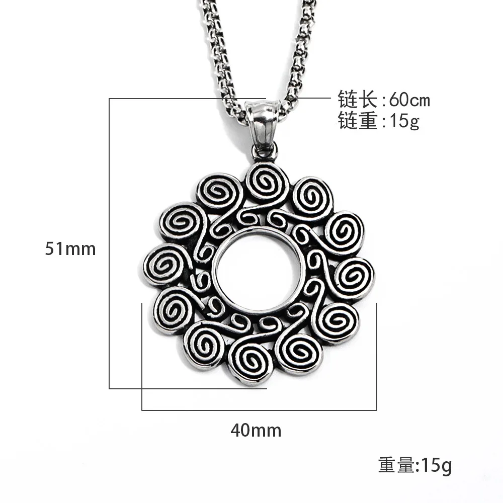 European and American Fashion Mandala Pattern Punk Necklace Personalized Stainless Steel Hollow Flower Pendant