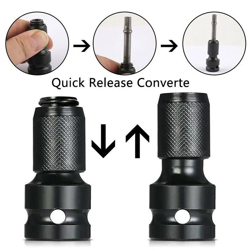 Socket Adapter Set Hex Shank 1/2inch Drive To 1/4in Impact Drilling Bits Driver Chuck Adapter For Impact Air Electric Wrench