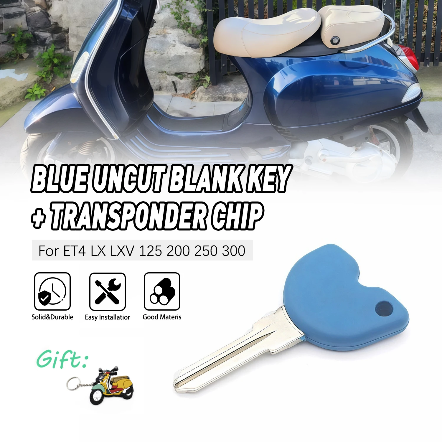 

Pokhaomin Motorcycle Blue Uncut Blank Key + Transponder Chip For ET4 LX LXV 125 200 250 300