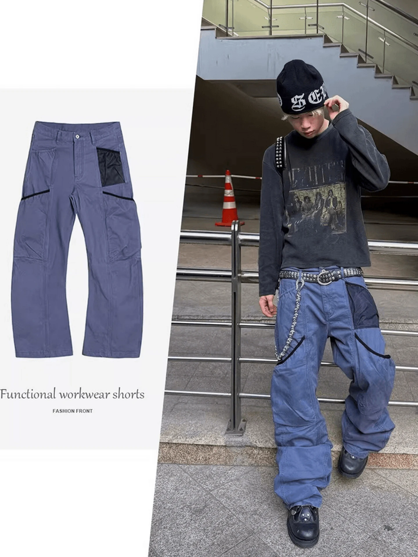 

Vintage Washed Wide Leg Men's Jeans Multiple Pockets Street Style Loose Gardener Pants Straight Tube Workwear Casual Jeans