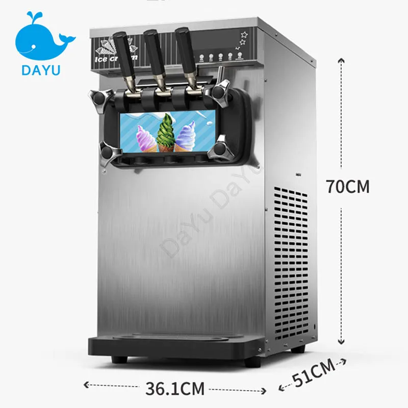 Soft Ice Cream Machine Commercial Three-Colors And Flavors Small Table Type Refrigeration DY-BQL128 Stainless Steel Cone Maker