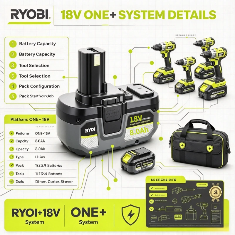 Ryobi 18V 6Ah Li‑ion Battery Pack Cordless Power Tool Replacement For Drill Driver Saw Compatible With P109 P105 P104 Tool Kits