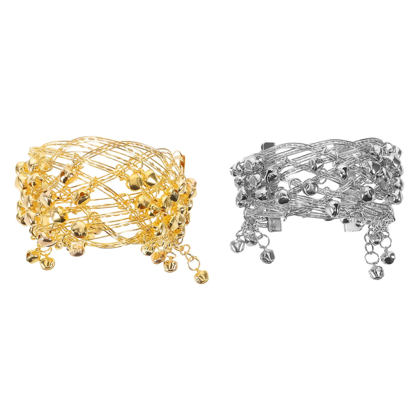 

2Pcs Belly Dance Bell Arm Bracelets Upper Arm Cuff Bangles Open Design Lightweight Belly Dancer Jewelry Accessories Festival
