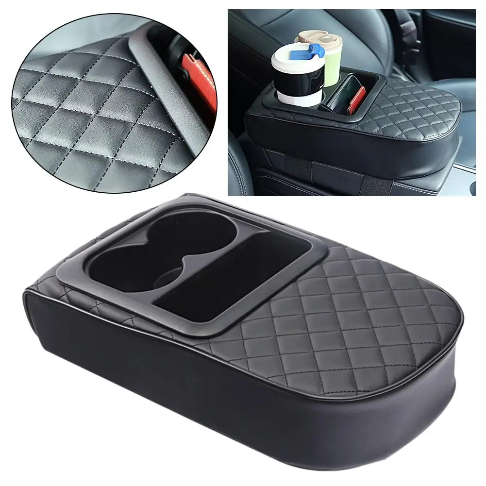 Car Armrest Pad With Cup Storage Holder Auto Center Leather Cushion Box Console Elbow Armrest Increase Interior Pad Accesso M9B7