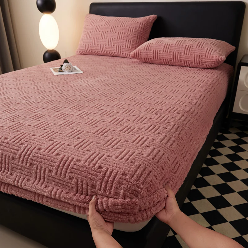 Solid Color Tafu Velvet Mattress Cover Household Bedroom Fitted Bed Sheet Non-Slip Skin-friendly Mattress Protector Bed Covers