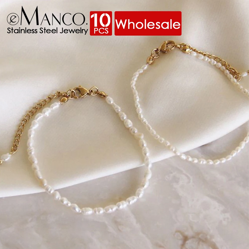 eManco 10PCS Stainless Steel  Imitation Pearl Bracelet Oval Pearl  Women's Bracelet  Holiday Gif  Fashionable Charm Jewelry