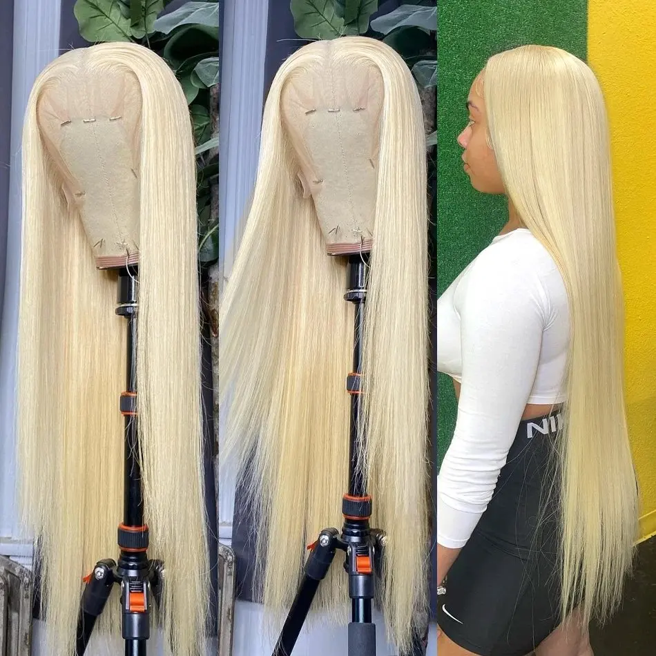 Blonde 613 Echthaar Perücke gerade gebleicht brasilia nische Blondine 13x6 HD Spitze Front Perücke leimlos 150 Dichte 20 36 Zoll