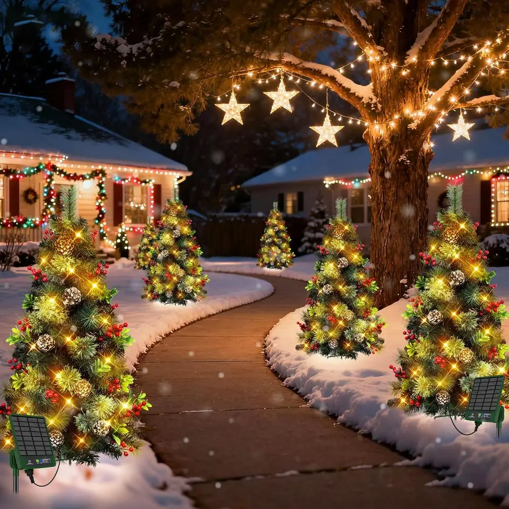 2-Pack 3FT Solar-Powered LED Christmas Trees with 220 Tips and 8 Lighting Modes for Outdoor Use