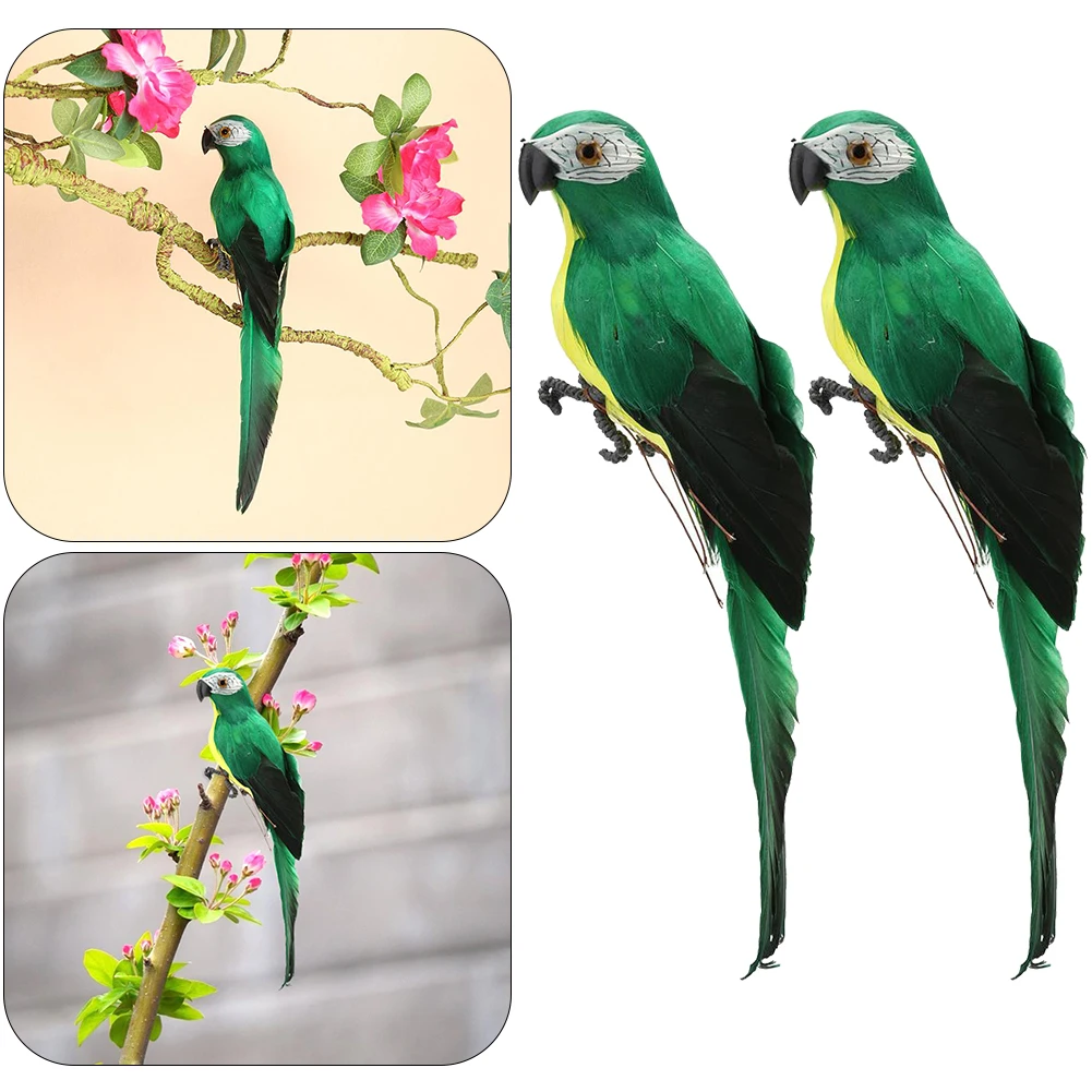 2Pcs Foam Feather Artificial Imitation Bird Model Home Ornament (Green)