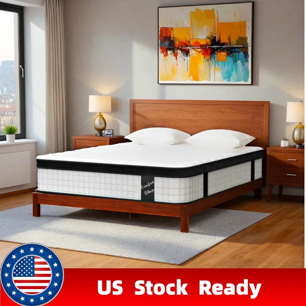 Twin Size Mattress, 12 Inch 7-Zoned Cool Memory Foam Individual Pocket Spring Hybrid Mattress, Breathable Memory Foam