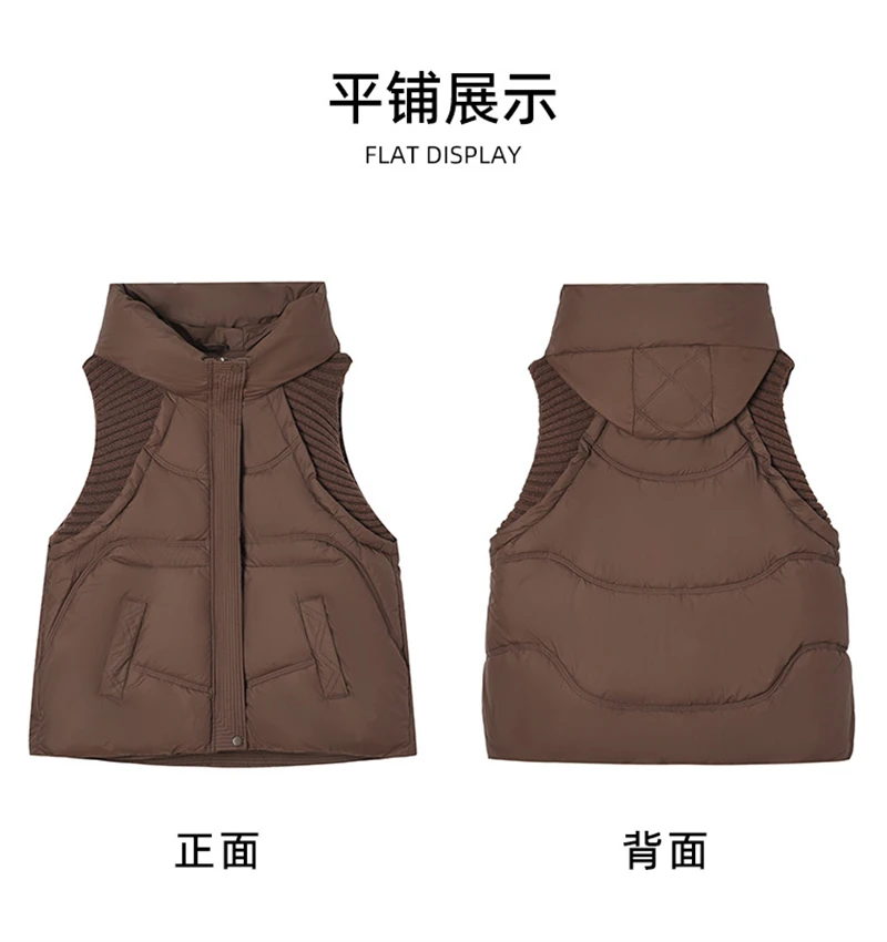 A-word Vest Down Cotton Padded Jackets Short Waistcoat Mid-Length Slim Hooded Autumn Winter Jackets Solid Women's Coats Trend