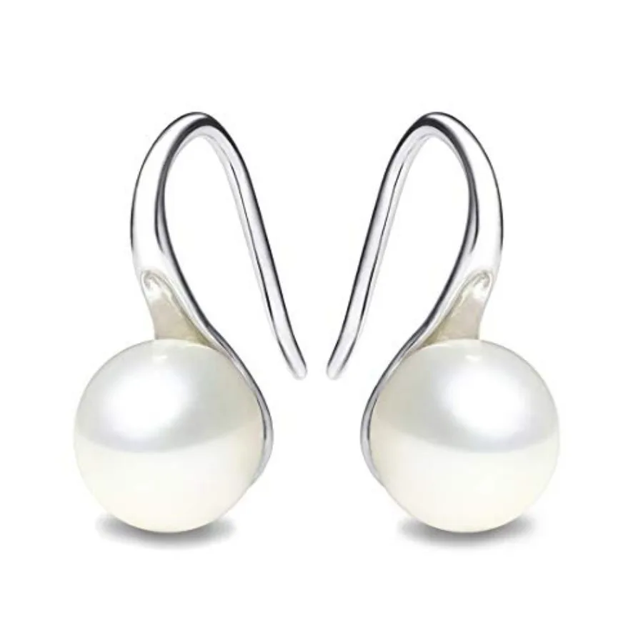 

925 Sterling Hoop Handpicked AAA+ Quality 5-8mm White Freshwater Cultured Pearl Dangle Drop Earrings Jewelry for Women