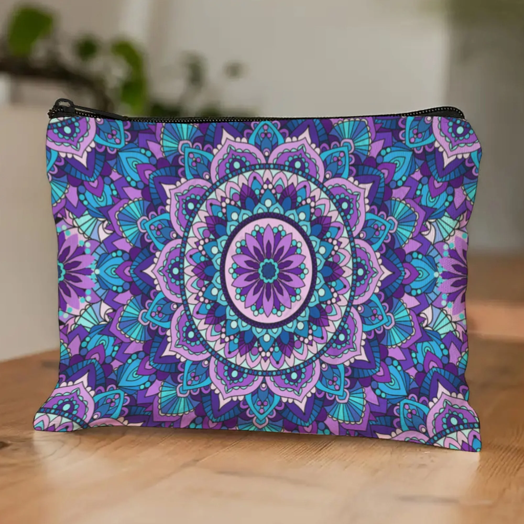 Borsa per cosmetici con stampa mandala vintage; Portamonete con pochette leggera; Astuccio per trucco portatile con cerniera