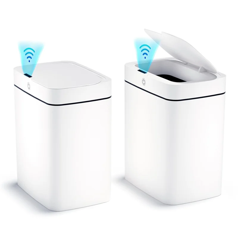 

M-Modern-2PCS Мусорный бак для ванной комнаты с крышкой Умный автоматический бесконтактный мусорный бак Тонкий датчик движения Водонепроницаемый мусорный бак белого цвета
