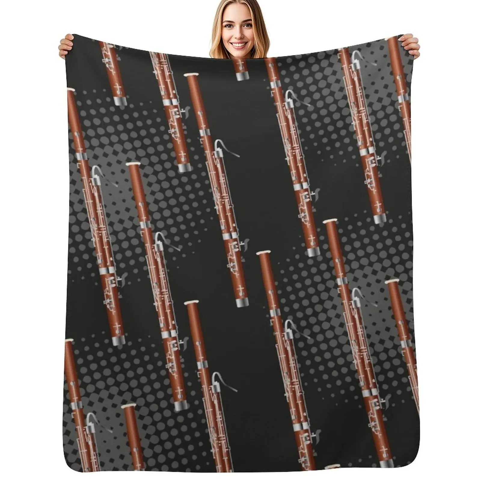 Bassoon on black / gray Throw Blanket Soft Sherpa Fleece Warm Blanket for Winter