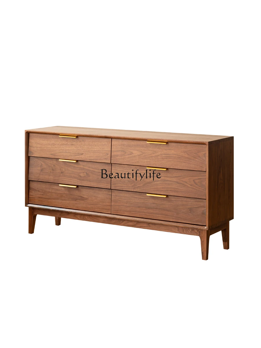 

Black Walnut Chest of Six Drawers Simple Modern Drawer Storage Light Luxury Storage Solid Wood Mortise and Tenon Side Cabinet