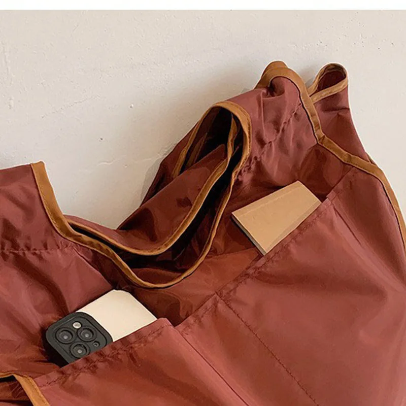 Fashion Solid ColorFoldable Eco-Friendly Shopping Bag Tote Folding Pouch Handbags Reusable Large-capacity for Travel Grocery Bag