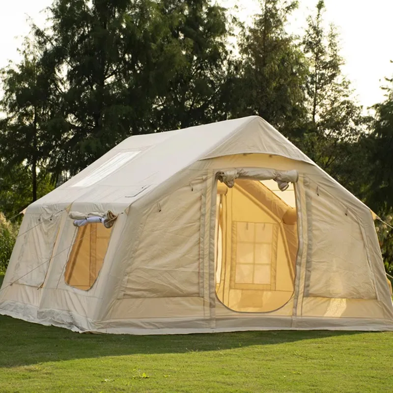 #￥Large Luxury TPU Tube Inflatable Tent Family Camping Quick Open All Seasons Waterproof Cotton Canvas UV-Resistant Portable