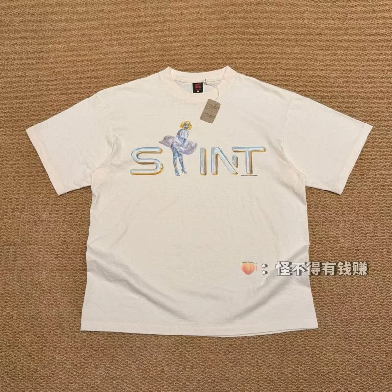 

Authentic SAINT Lettering Girls' T-Shirt 26SS Summer Round Neck Washed Cotton Oversized Short-Sleeve T-Shirt