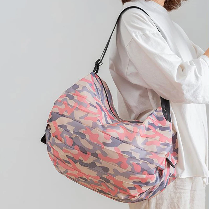 손잡이가 있는 접이식 수납 가방 휴대용 여행 위장 핸드백 대용량 쇼핑백