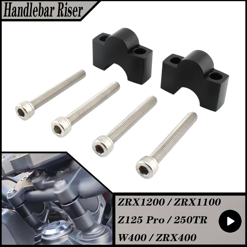 For Kawasaki ZRX1200 ZRX1100 Z125 Pro 250TR W400 ZRX400 Motorcycle Handlebar Riser Mount Clamp Adapter Heightened CNC Aluminum view 4