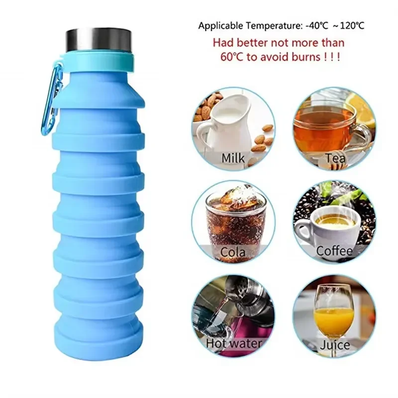 Que Collapsible 800ML Water Bottles Designed Travel Outdoor Sport Style Silicone Drinkware Screw Lid Foldable Direct