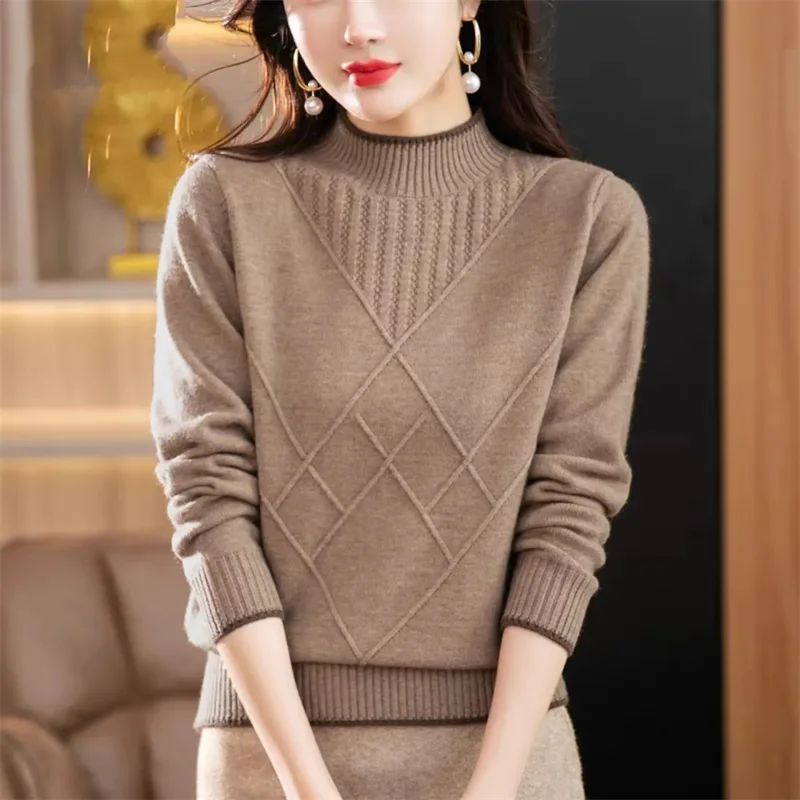 2024 Spring Autumn Thick Sweaters New Half High Neck Warm Bottoming Shirt Wool Pullover Tops Women Pull Femme Jersey Tops