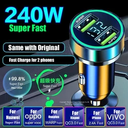 USB Car Charger 12V Super Fast Charging with 2 Port 240W for Huawei Oneplus OPPO iPhone 14 Pro Max Plus 13 12 11 Xiaomi Samsung