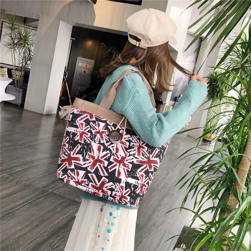 Nieuwe Etnische Stijl Schoudertas Casual Bohemian Canvas Tas Bedrukt Strand Mama Tas Handtassen Reis Boodschappentas Boodschappentas Draagtas