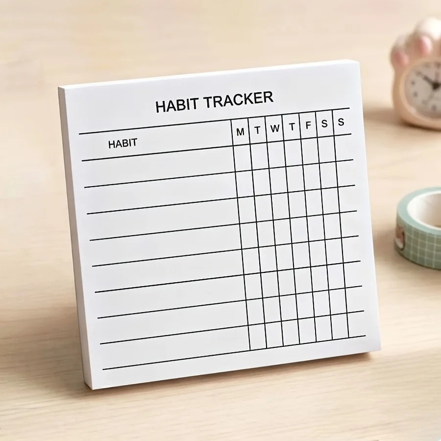 1/2Pcs Minimalist Self‑Adhesive Habit Tracker Notepad, Weekly Grid Habit Planner Memo Pad for Office Student Self‑Management