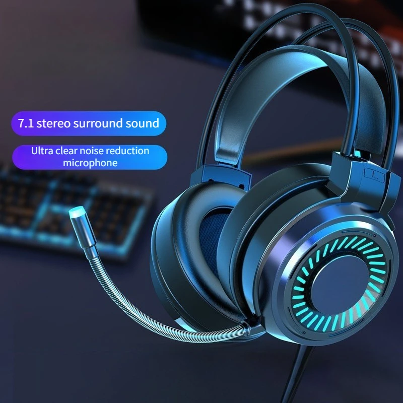 

Headset 7.1 Channel Wired Headset with Microphone Headset RGB Lighting Noise Reduction Suitable for Gaming Music Travel Work