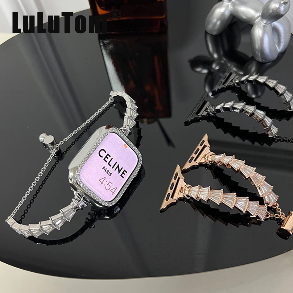 

Metal Strap For Apple Watch UItra 8 7 49mm 45mm 44mm Glitter Crown Bracelet Band For iWatch Series 6 5 SE 42mm 40mm 38mm Correa