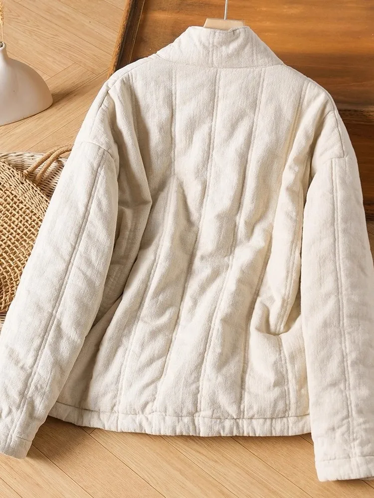 Nuovo cinese Sle donna Thiened cotone Jaet V-Ne lino cotone buddista Zen cappotto invernale ort tuta sportiva