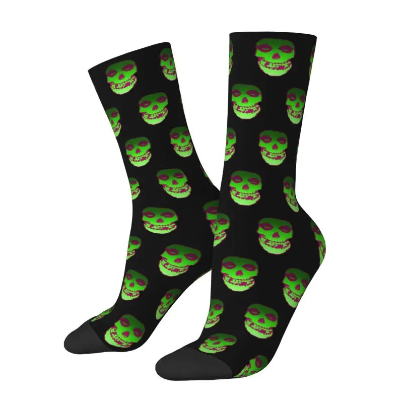 Custom Cool Rock Punk Band Misfits Skull Face Socks Men Women Warm 3D Print Heavy Metal Sports Football Socks